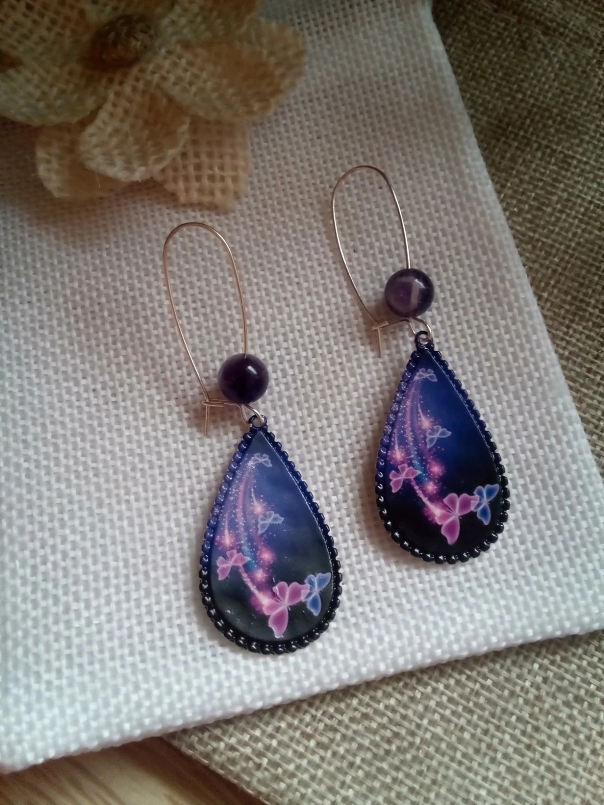 Boucles d'oreilles cosmiques pierres naturelles d'améthyste